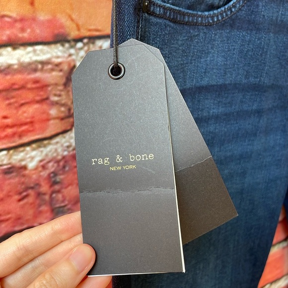 Dark Wash rag & bone Dre Low-Rise Slim Boyfriend Jeans in Bayview - Picture 8 of 17